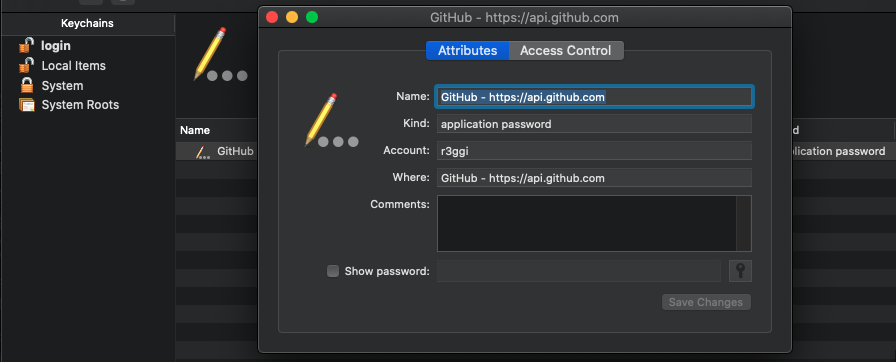Github Desktop keychain entry
